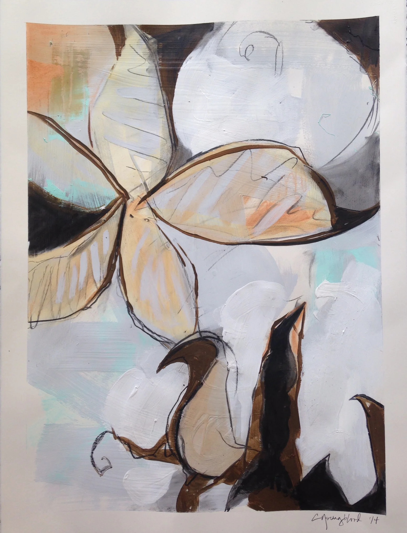 "Autumn Cotton Stalks on Paper III"