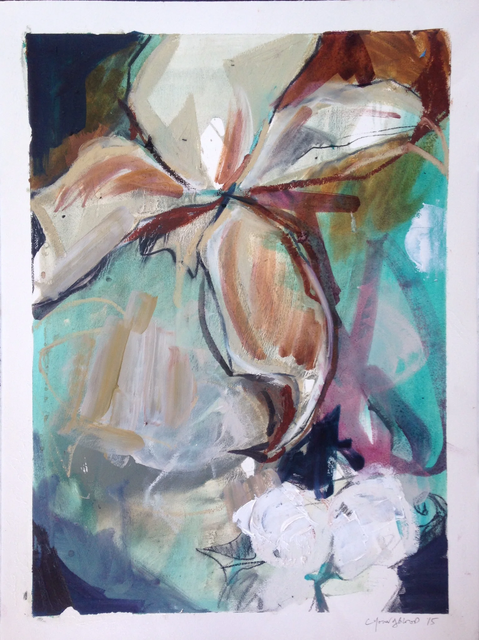 "Cotton on Oil Paper Series- Turquoise and Purple I of 5"