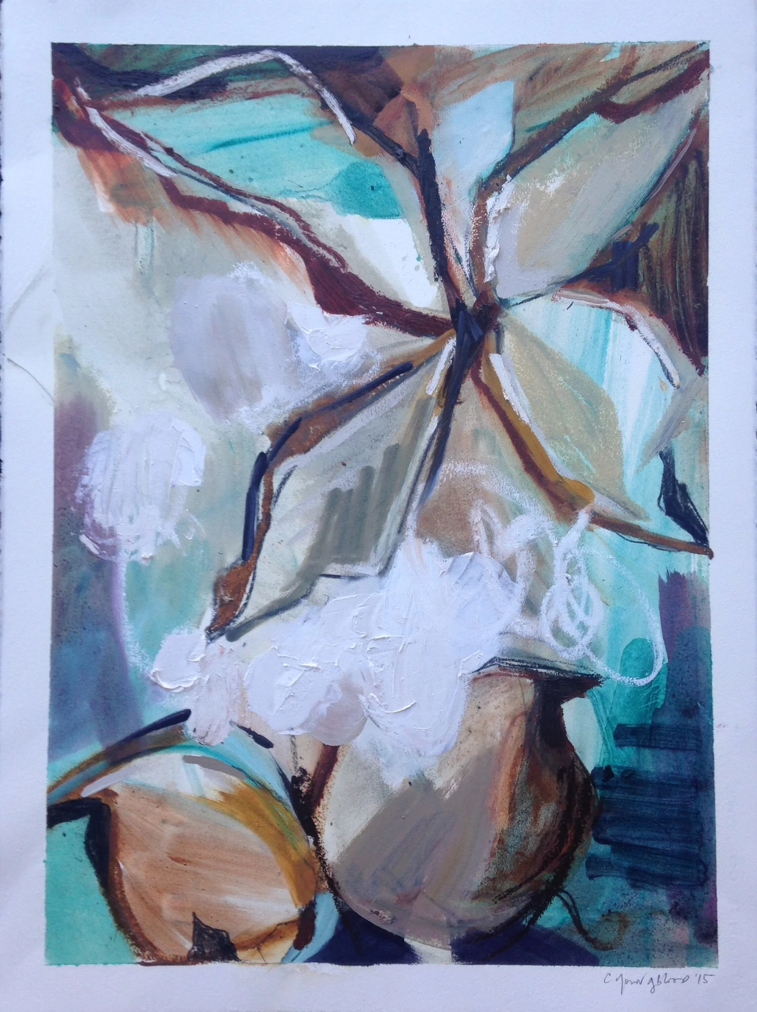 "Cotton on Oil Paper Series- Turquoise and Purple IV of V"
