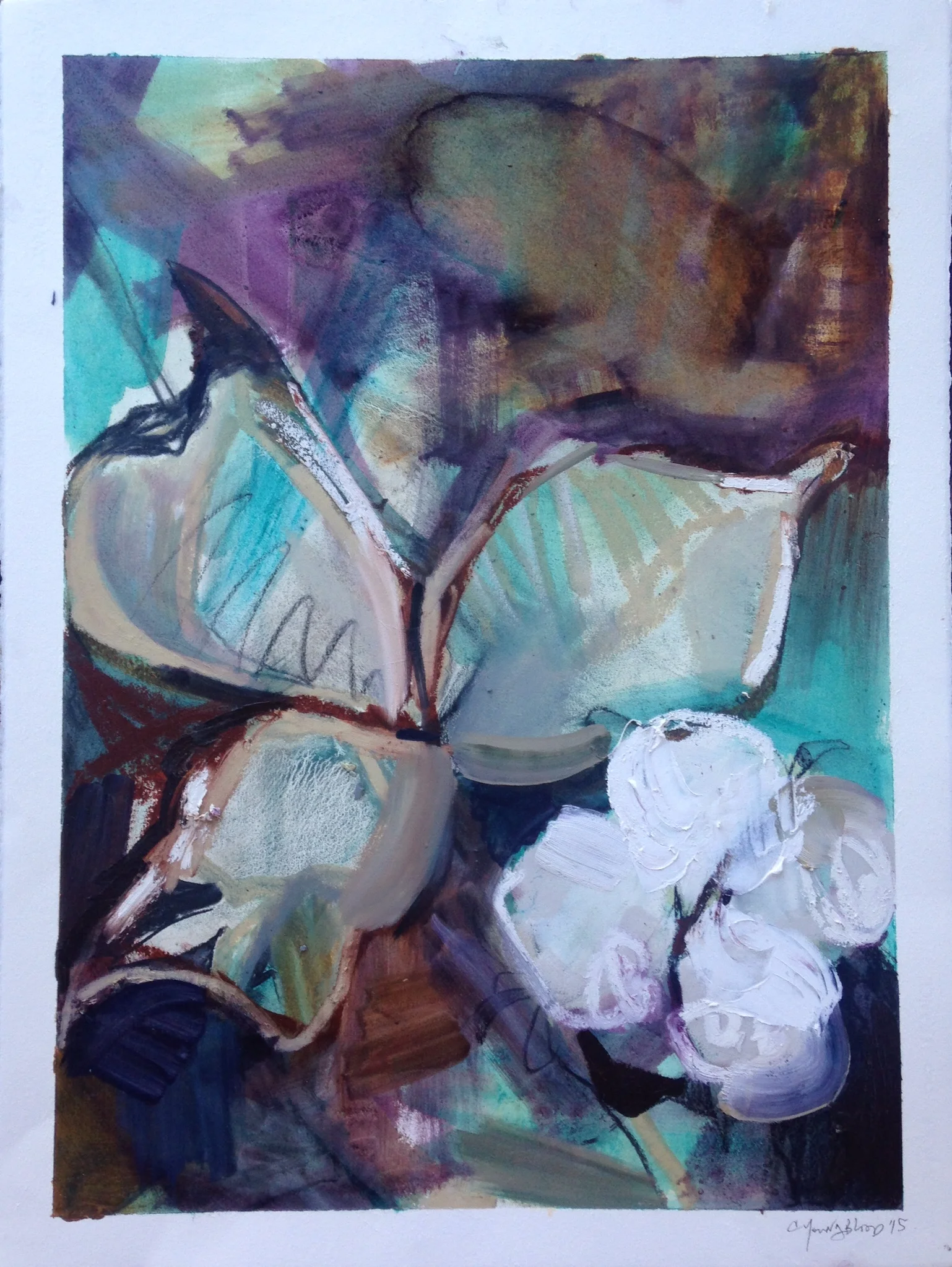 "Cotton on Oil Paper Series- Turquoise and Purple V of V"