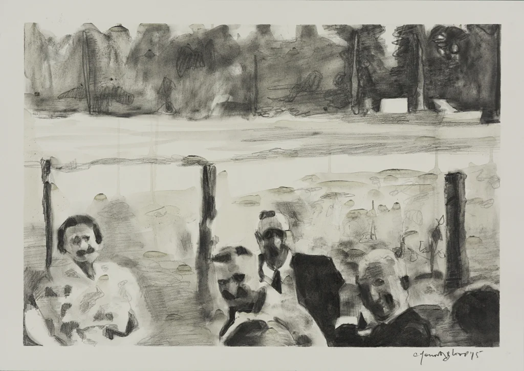 "Group Seated in Foreground in front of Cotton Field"
