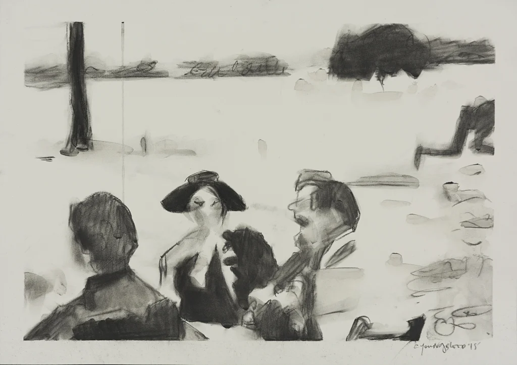 "Group Seated with Woman in Hat"