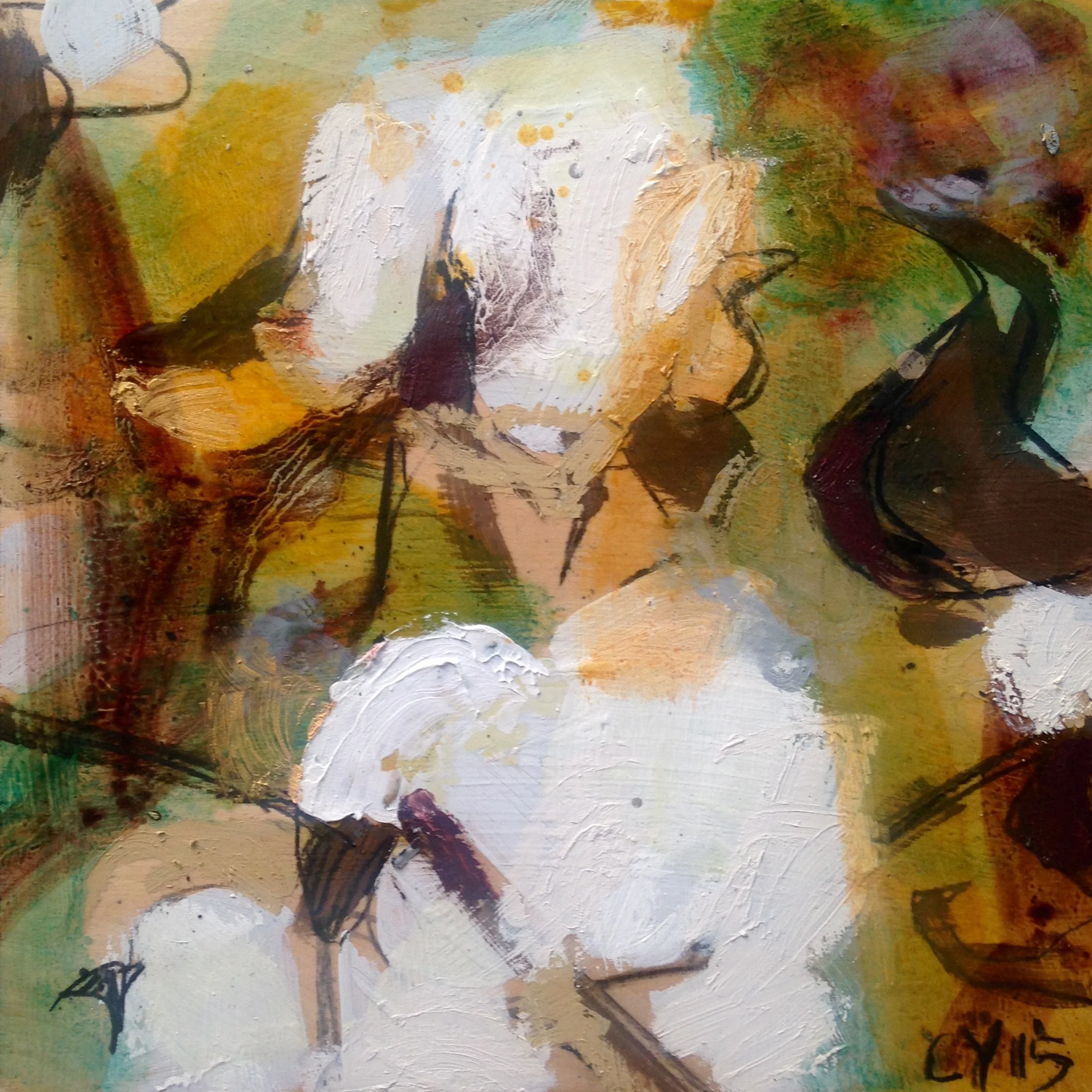 "Louisiana (Indian) Cotton on Wood Panel I"