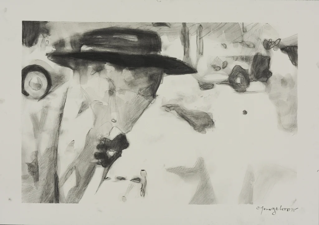 Study for Woman in Hat, Hugh, and Georgia Close-up in front of Carsjpg.jpg