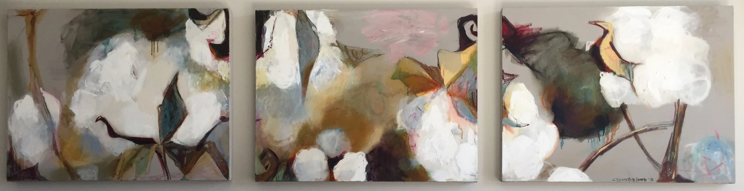 "October Louisiana Cotton Triptych"