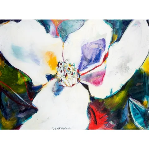 "Large Louisiana Magnolia and the Painted Bunting"