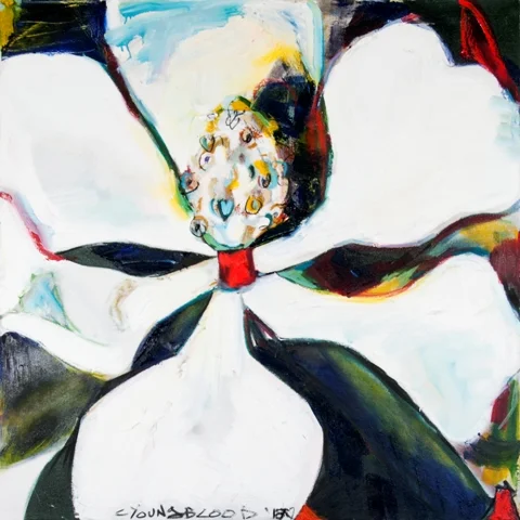 "Square Louisiana Magnolia and the Painted Bunting"