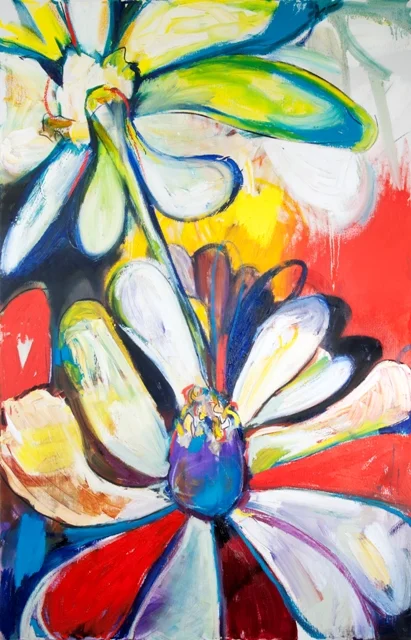 "Large Louisiana Zinnias Diptych" Panel I