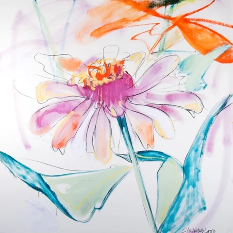 "Large Square Louisiana Zinnias with Magenta and Orange"