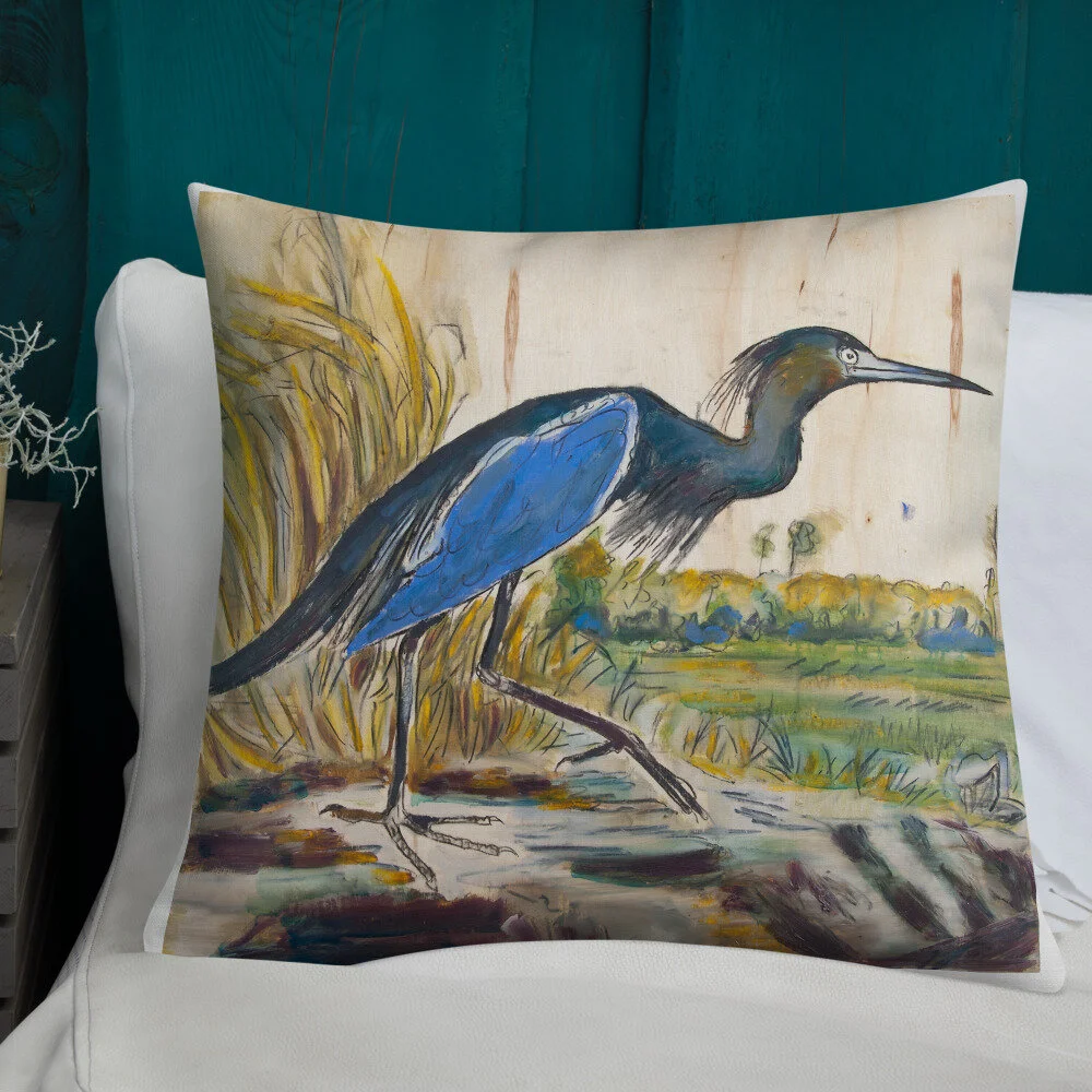 blue heron pillow