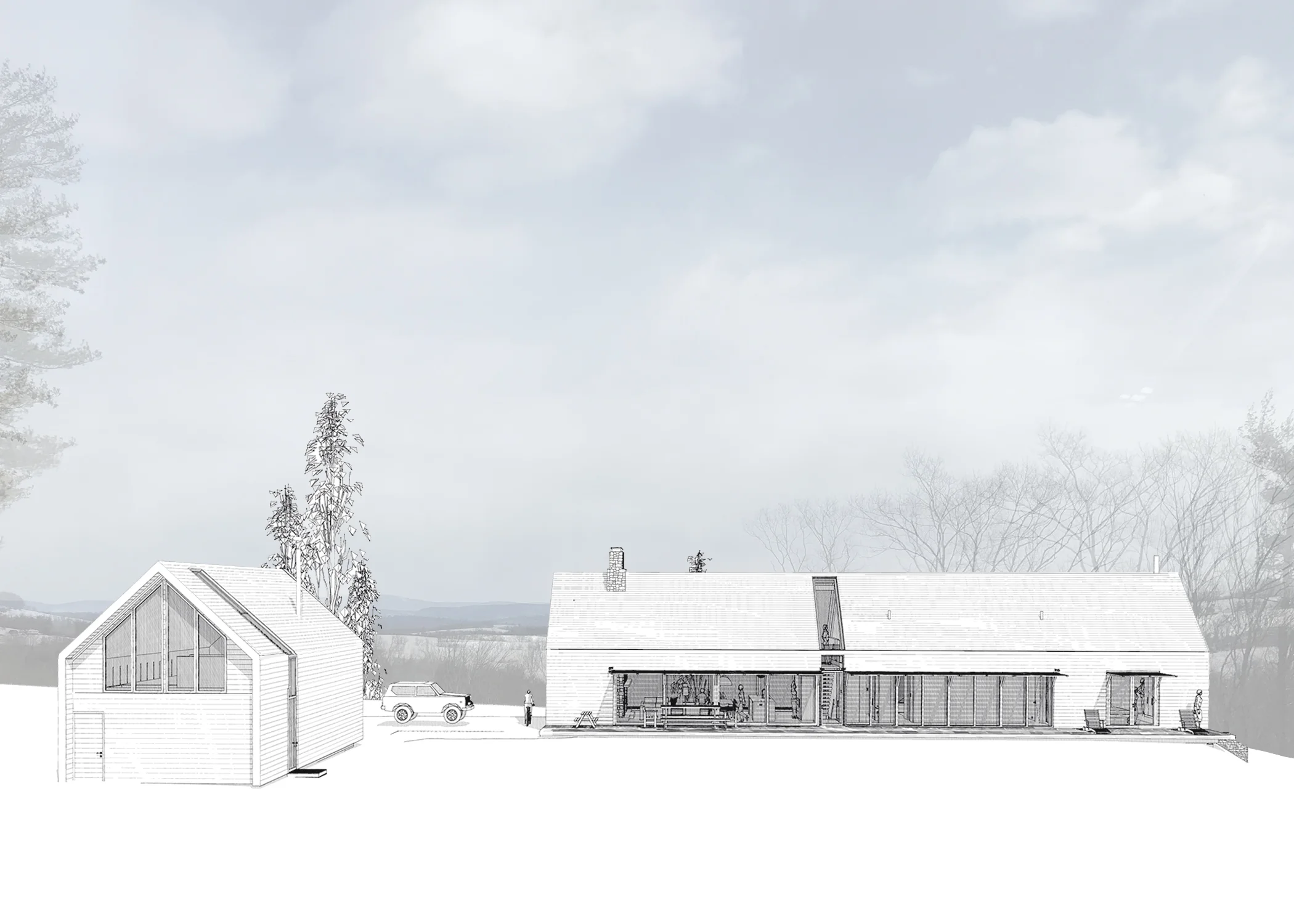 Main House and Carriagehouse Hidden Line Renderings