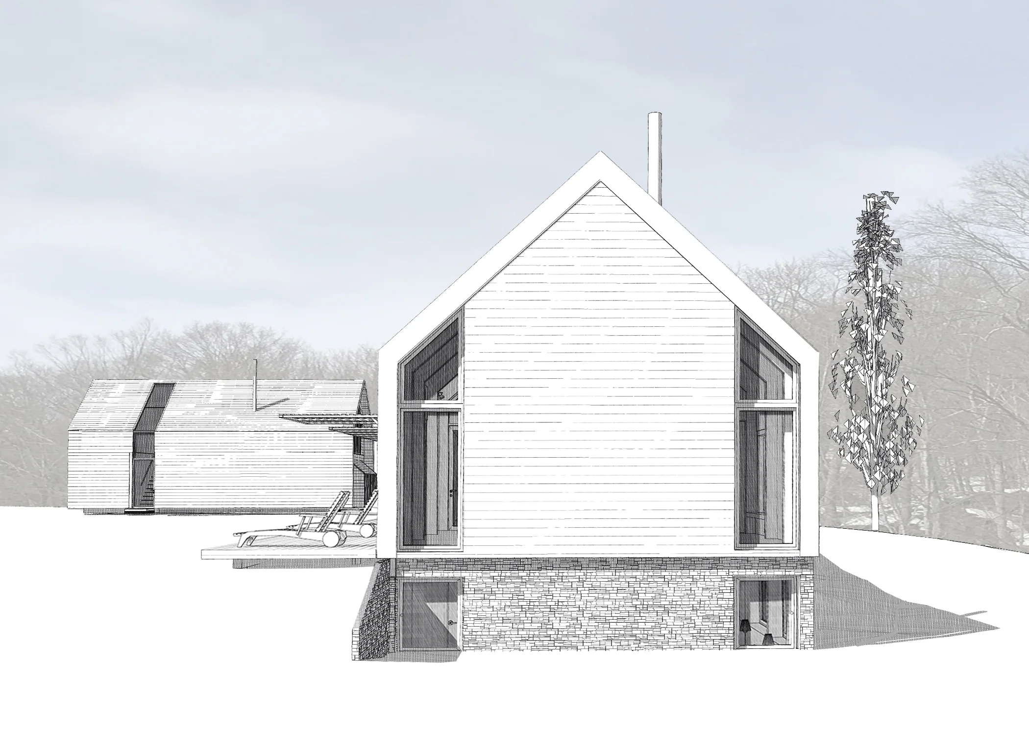 Main House and Carriagehouse Hidden Line Renderings