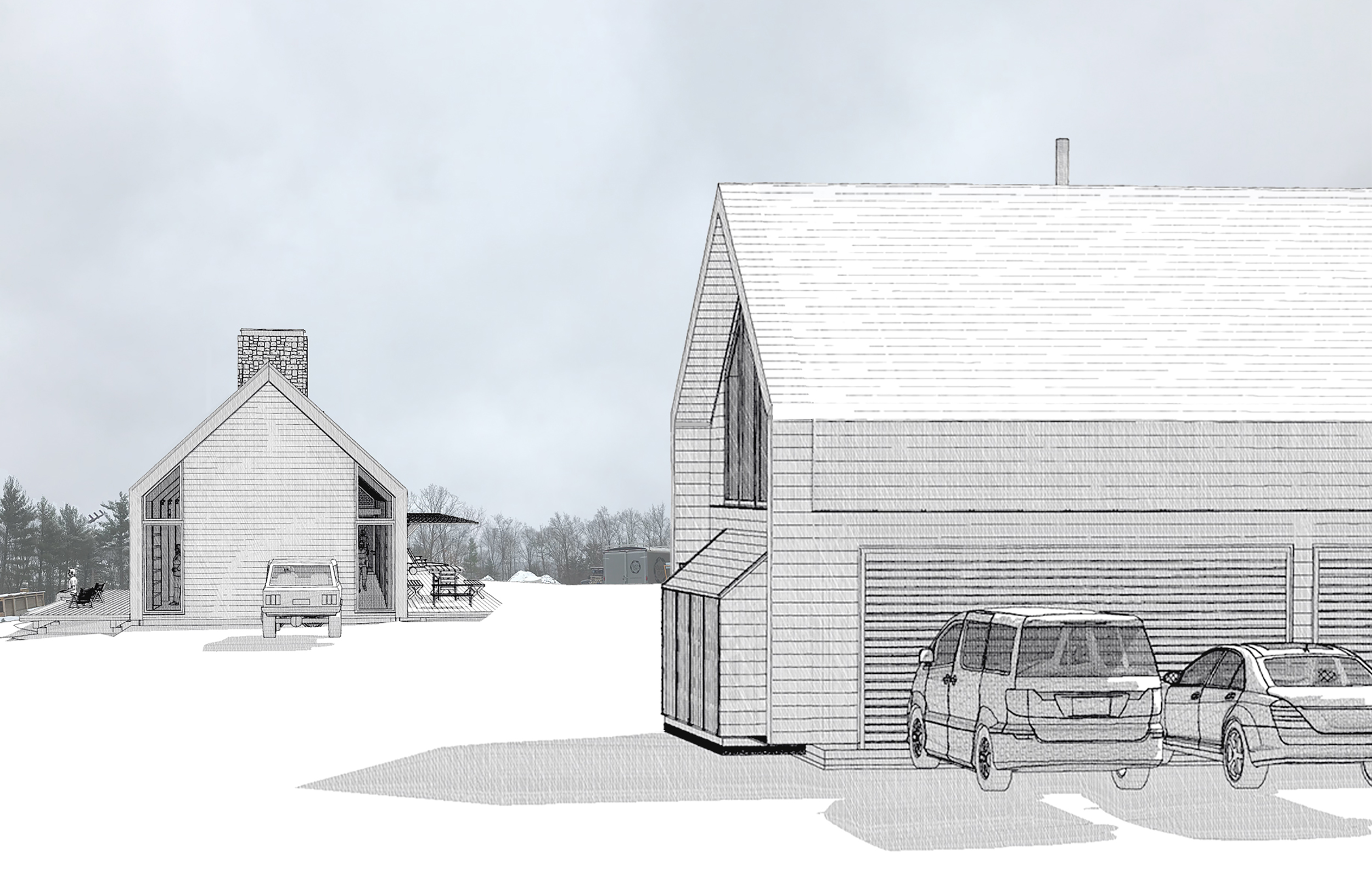 Carriage House & Main House Hidden Line Renderings