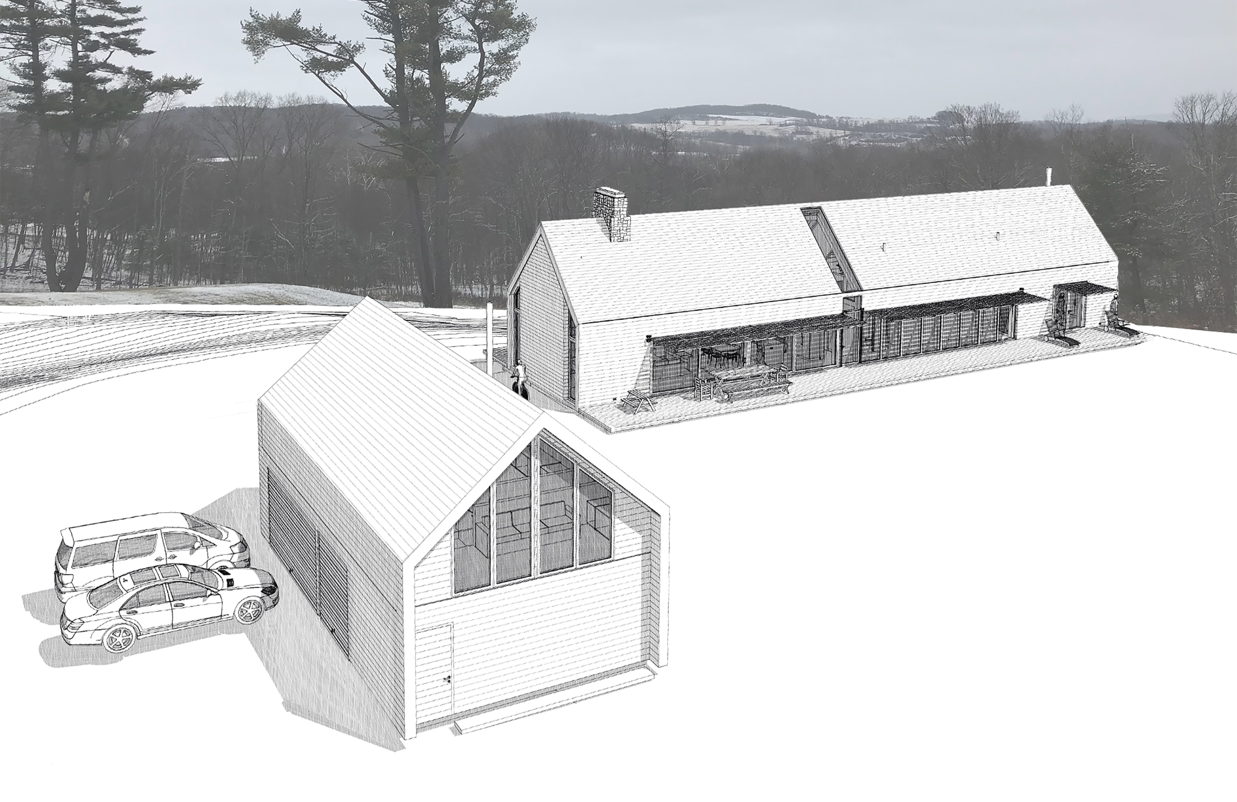 Carriage House & Main House Hidden Line Renderings