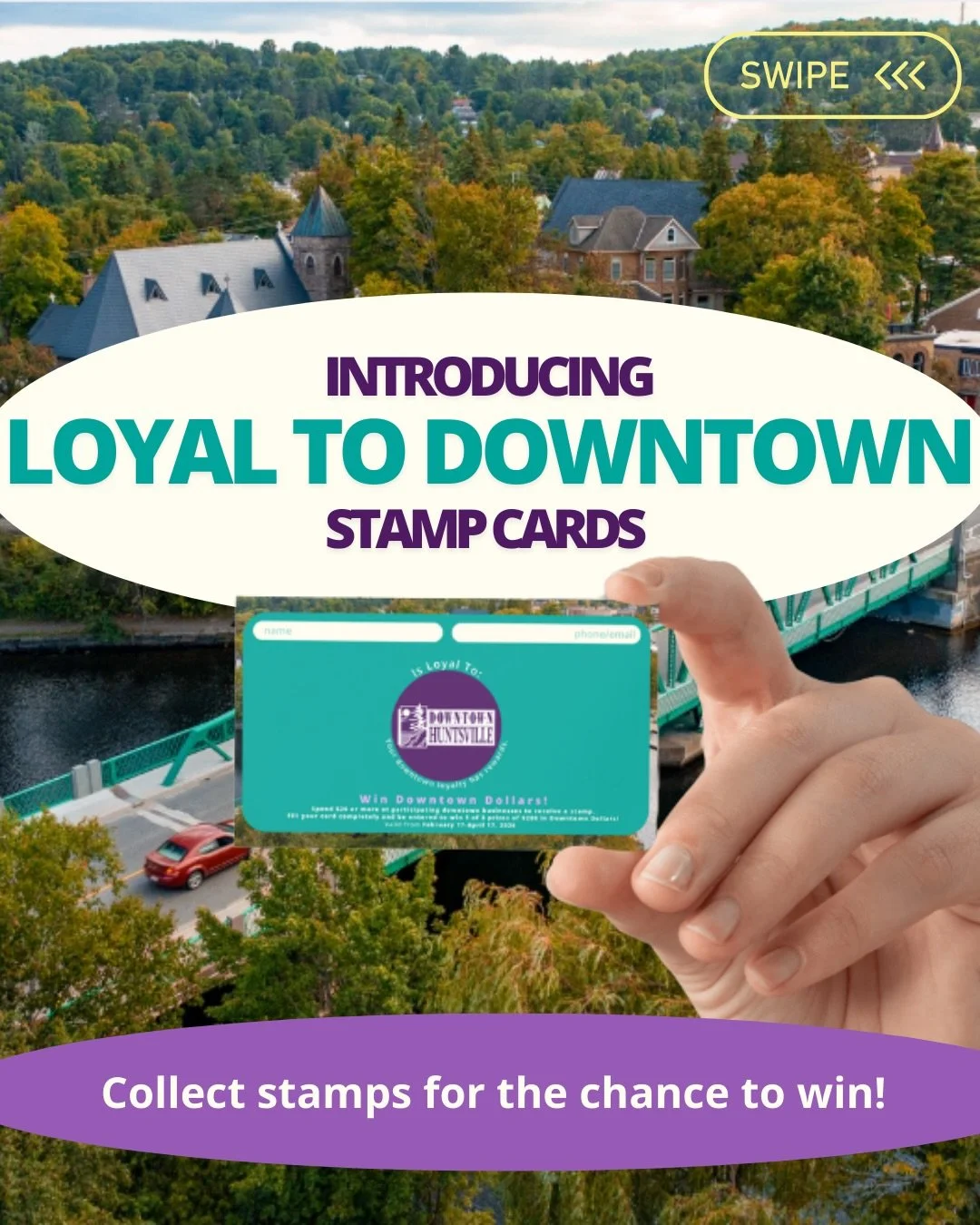 🎉INTRODUCING: Loyal to Downtown Stamp Cards🎉

Shop your favourite Downtown Huntsville businesses, collect stamps, and you could WIN✅

🌟 Spend $20 or more (pre-tax) and receive a stamps
🌟Collect 6 stamps 
🌟Submit your full card for a chance to wi
