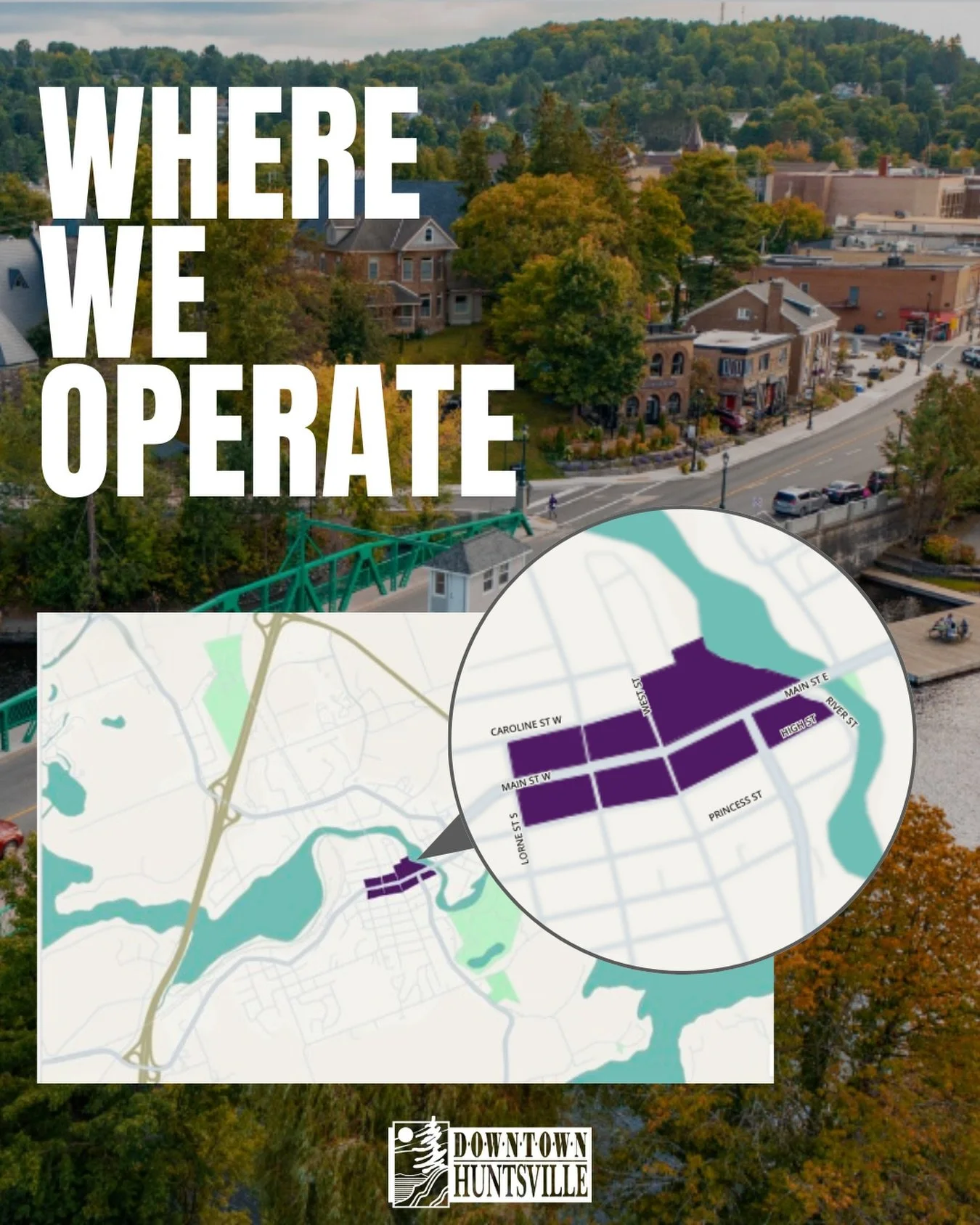 Where does the Downtown Huntsville BIA operate?

If your business falls within this boundary, you&rsquo;re automatically part of our membership.

Established in 1979 and defined in partnership with the Town of Huntsville, this area includes the heart