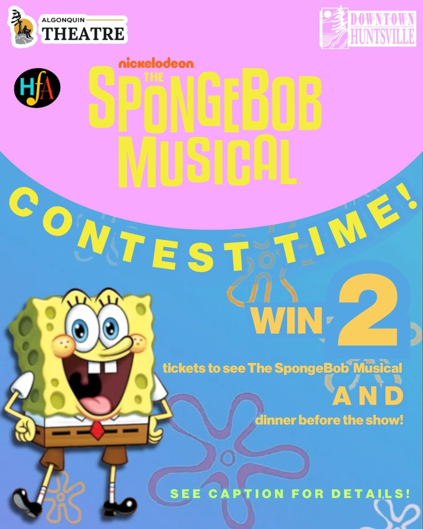 🎭✨ CONTEST TIME ✨🎭
Want to win TWO tickets to see SpongeBob the Musical + dinner before the show? 🍍💛
Here&rsquo;s how to enter: 1️⃣ Tag the downtown restaurant you&rsquo;d love to dine at before the show 🍽️ 2️⃣ Tag the person you&rsquo;d bring w
