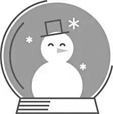 A simple illustration of a smiling snowman wearing a top hat, surrounded by snowflakes.