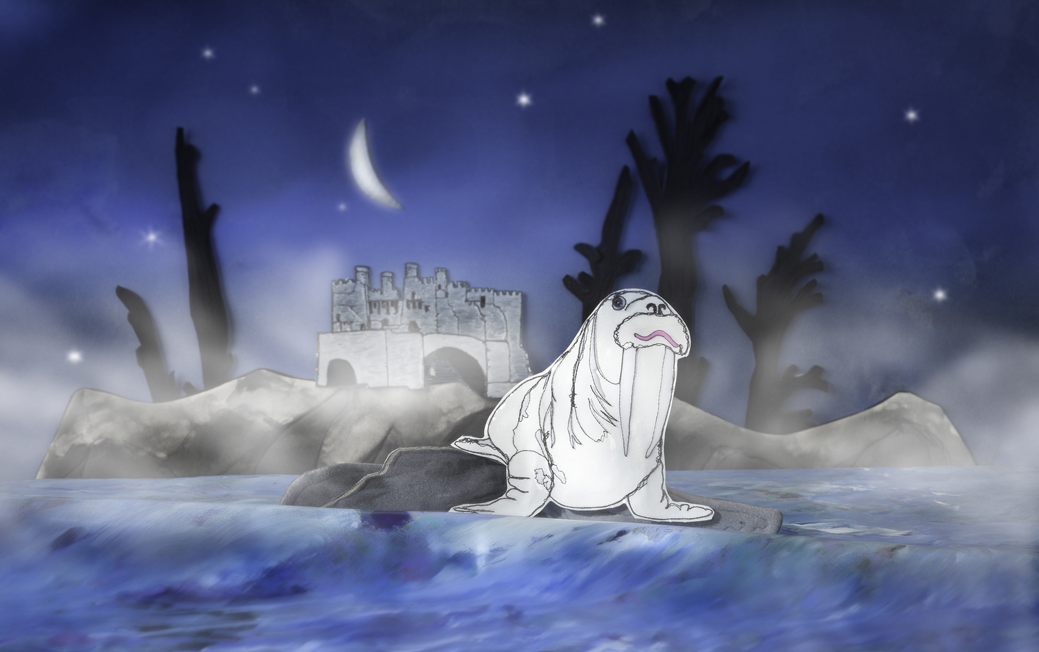 Wally Walrus Waddles into the Water in Wet Wales