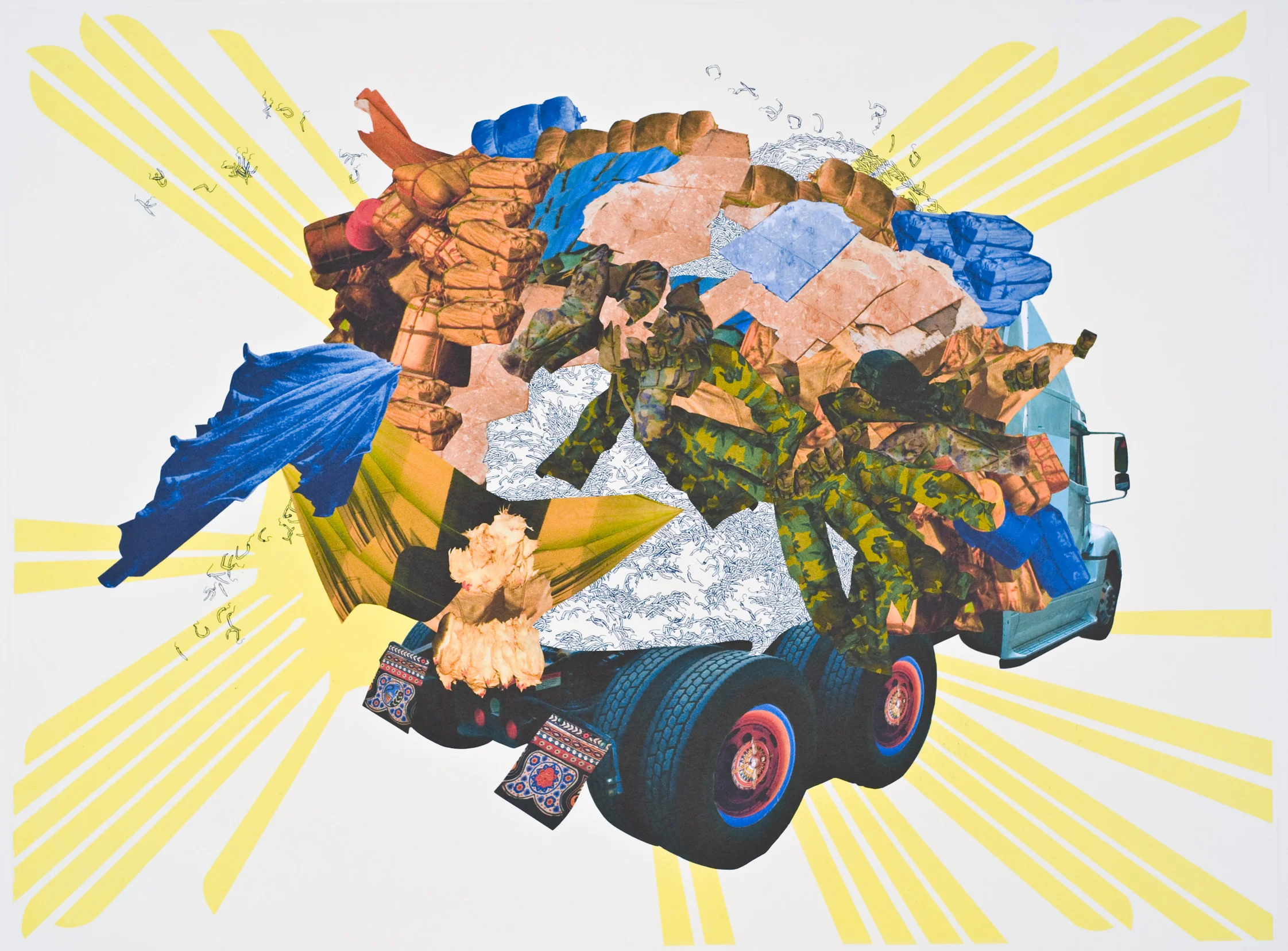 Sindh Super Highway | 2009 | etching, archival inkjet, spit bite, screenprint, and collage | 17.75" x 23.75" plate, 24.25" x 29.5" | Edition: 8