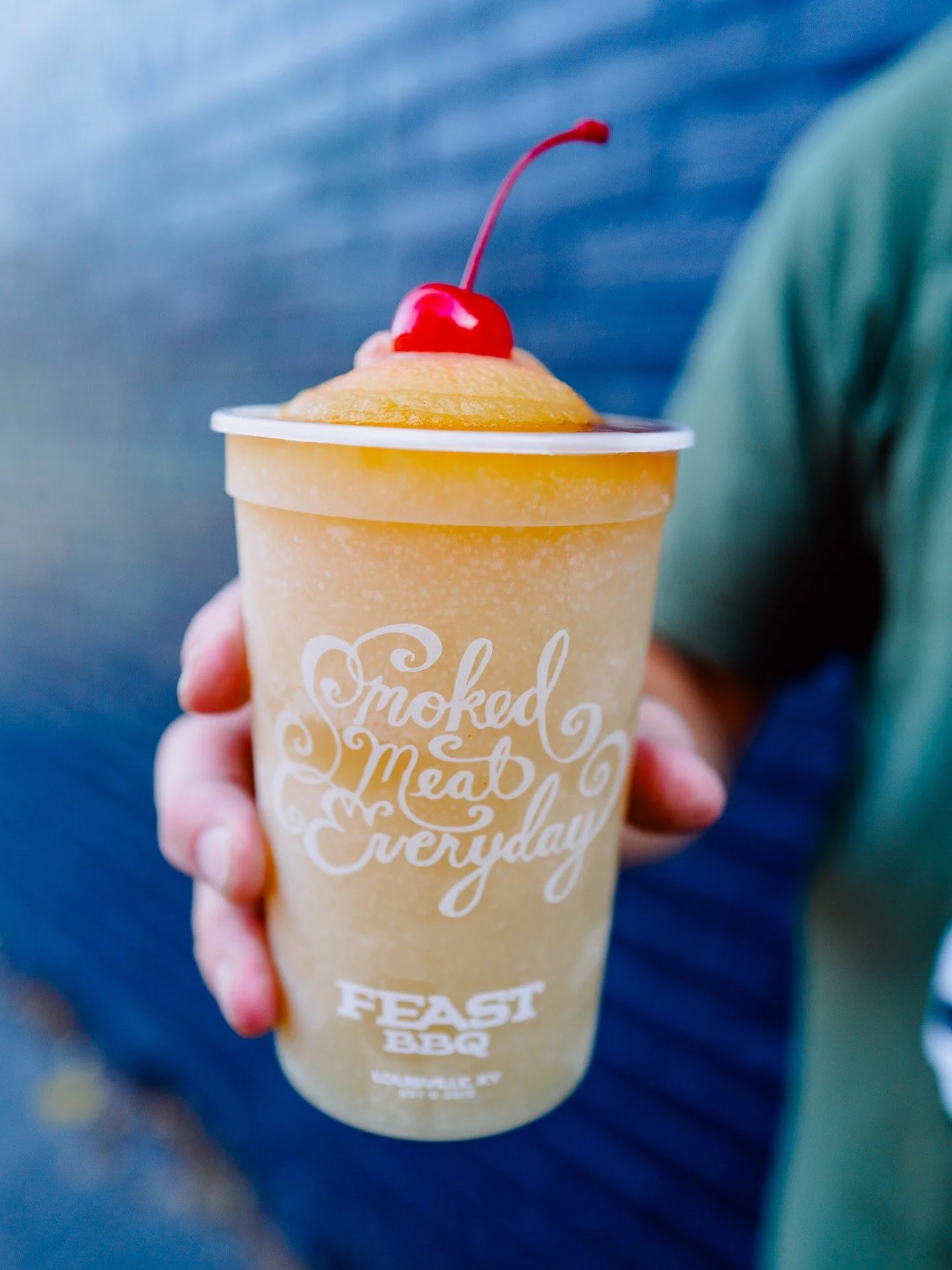 'Tis the season for some Fruitcake...in a slushy! Festive and spiced, you'll want to give this holiday cocktail a try before the month's over. #SlushyOfTheMonth 

#FeastBBQ #slushy #BBQ #cocktail #fruitcake #LouisvilleFood #LouisvilleEats #Louisville