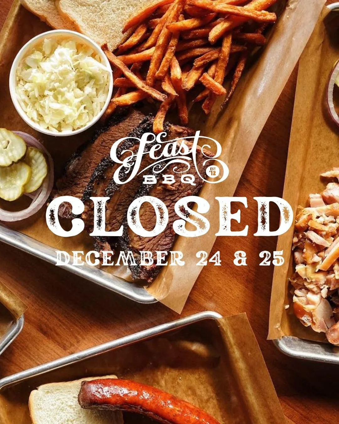 HOLIDAY HOURS! 🔥 We'll be closed Christmas Eve (12/24) and Christmas Day (12/25). We hope you all have a wonderful holiday and will see you on Friday!