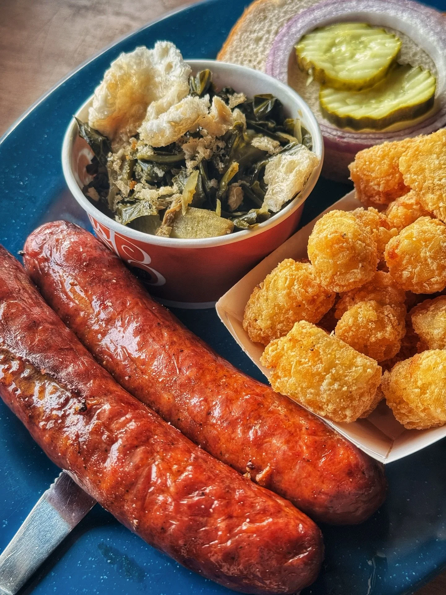 Hot Links deserve more attention than they get. They bring heat, smoke, and a little snap from the casing.

Sometimes all you need are Hot Links, two sides, and something to drink.