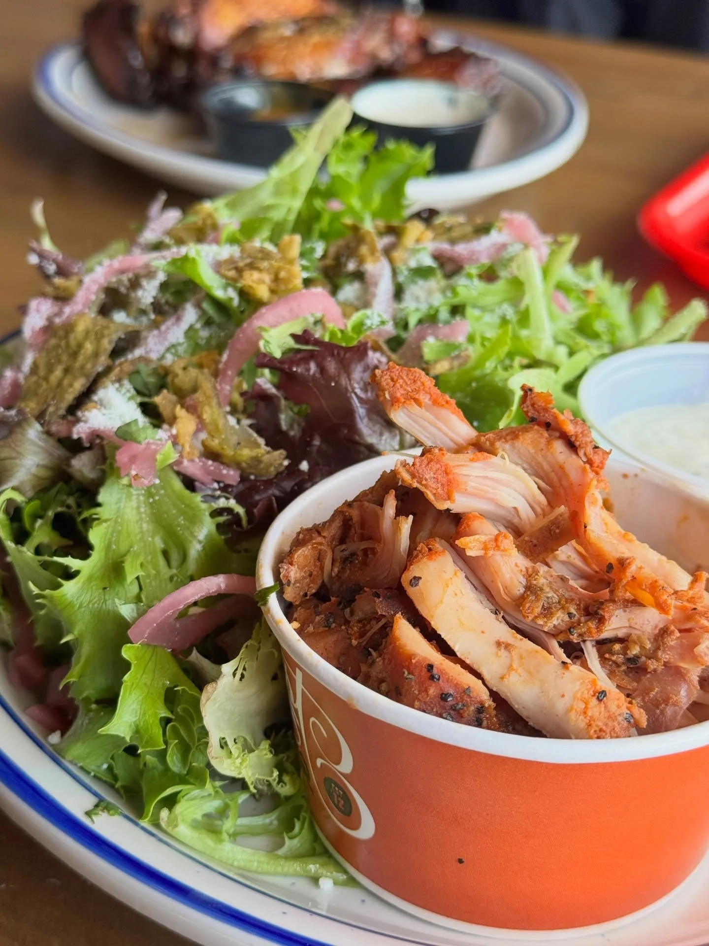 We&rsquo;ve been thinking about the Chopped Chicken Salad a lot lately. Fresh greens with our dry-rubbed chopped chicken, cotija cheese, and pickled red onions. We finish it with ranch and crispy jalape&ntilde;o chips to give it some crunch.

Stop in