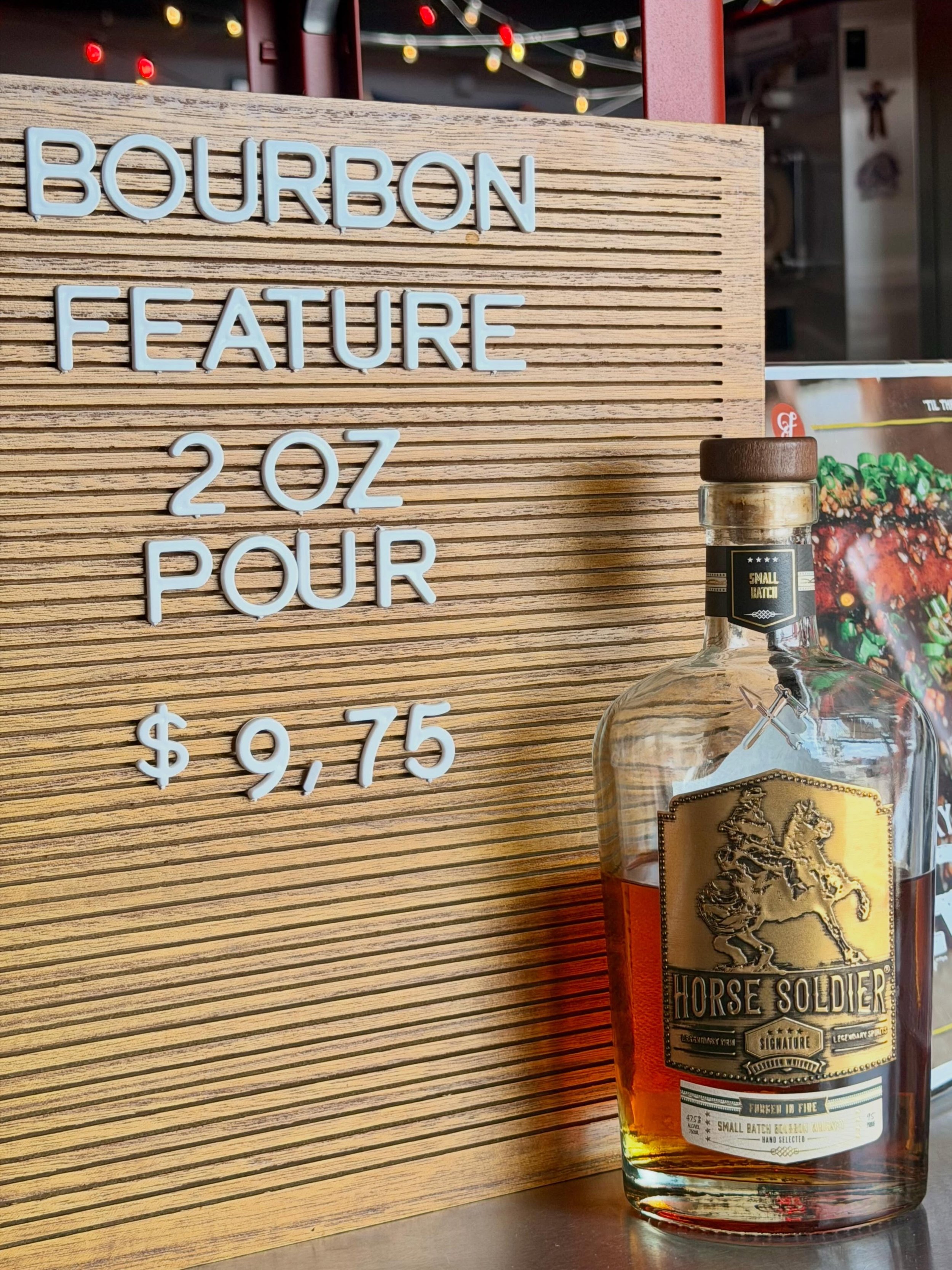 Check the sign by the register for our current featured bourbon. It&rsquo;s a rotating pick of bottles we think deserve a little more attention. What&rsquo;s up right now? @horsesoldierbourbon!