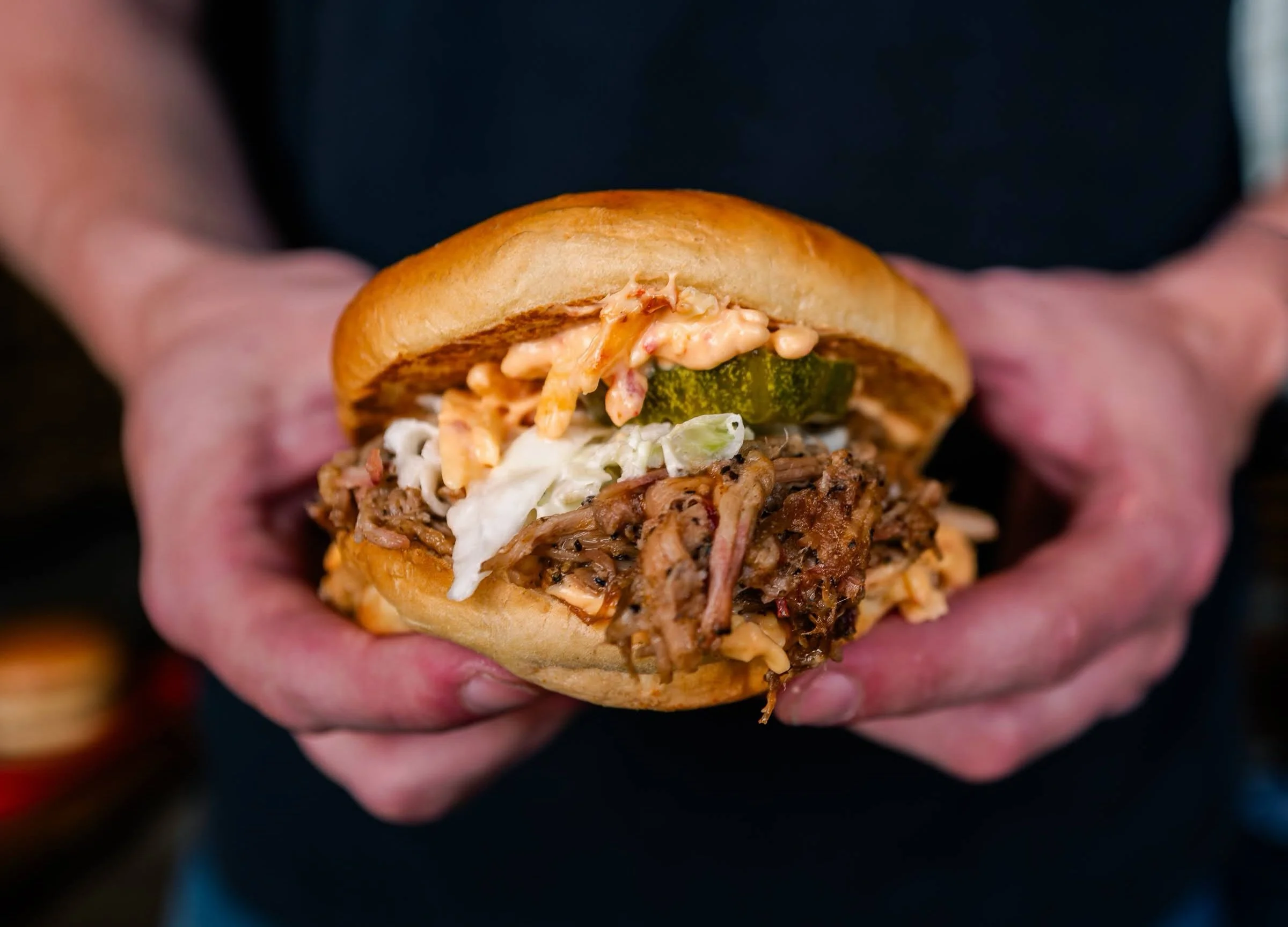 Warning: our sandwiches might make you feel sleepy.

This is our Pimento Pork Stacker. Pulled pork, creamy coleslaw, dill pickles, hot vinegar BBQ sauce, and, of course, pimento cheese. 

We know it&rsquo;s a lot&hellip;but that&rsquo;s kind of the p