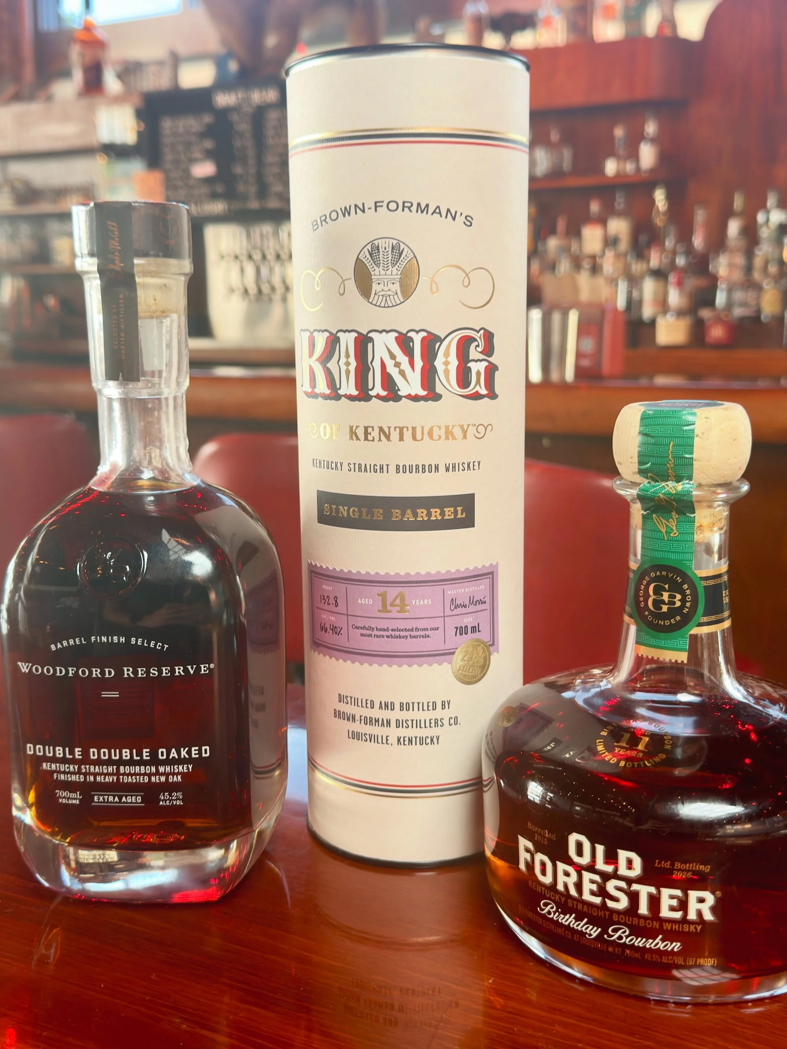 We just got some new bottles behind the bar to share with you this weekend. 

Old Forester Birthday Bourbon
Woodford Reserve Double Double Oaked
King of Kentucky