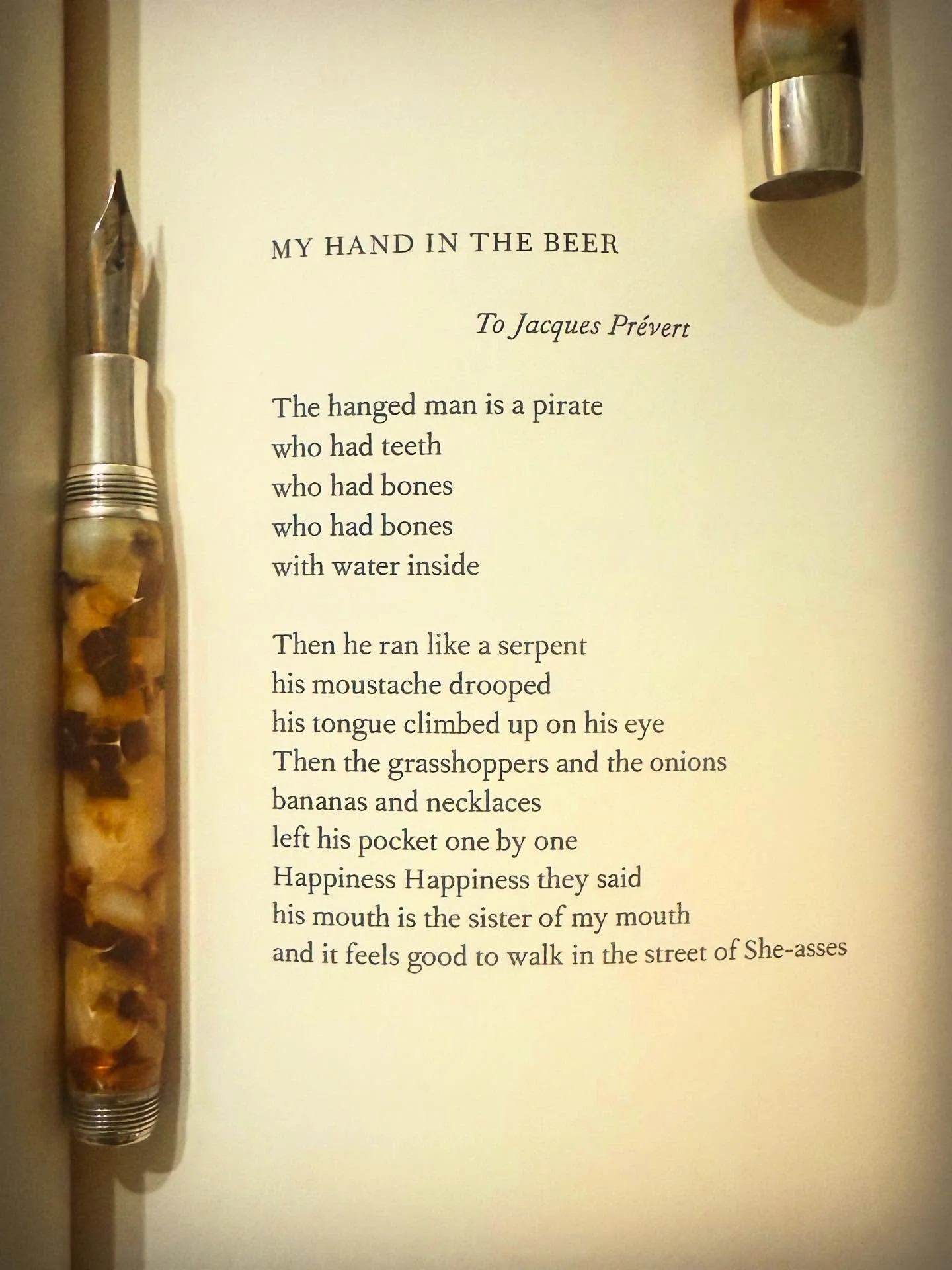 A poem by Benjamin P&eacute;ret, French poet, Parisian Dadaist, and a founder and central member of the French Surrealist. This poem if from his book, The Big Game, translated by Marylin Kallet. Everyone needs a little surrealism in their life!

#the