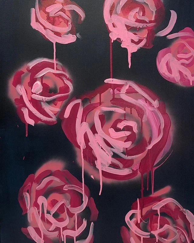 I love the quick line gestures of these expression flowers. I love how the paint drips where it wants. These roses on black are available 24x36” #art #homedecor #interiordesign #onestepatatime #friyay #treatyoself #painting #popart #fashionart #roses #expression #megancoonellyart