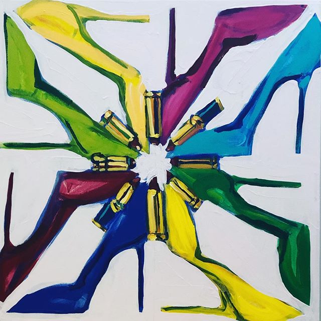 These shoe circles are always so much fun to create. This original 20x20” will be hopping across the pond to their new collector. #art #painting #popart #love #homedecor #interiordesign #homeinspo #megancoonellyart