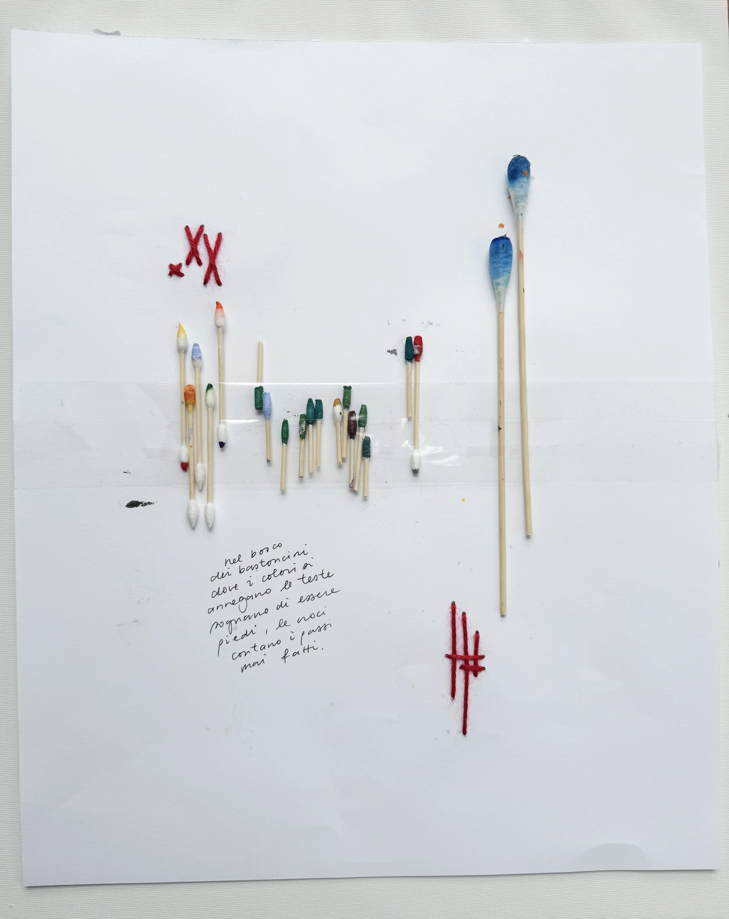  In the forest of little sticks where colors drown themselves the heads dream of being feet the crosses count the steps never taken.  