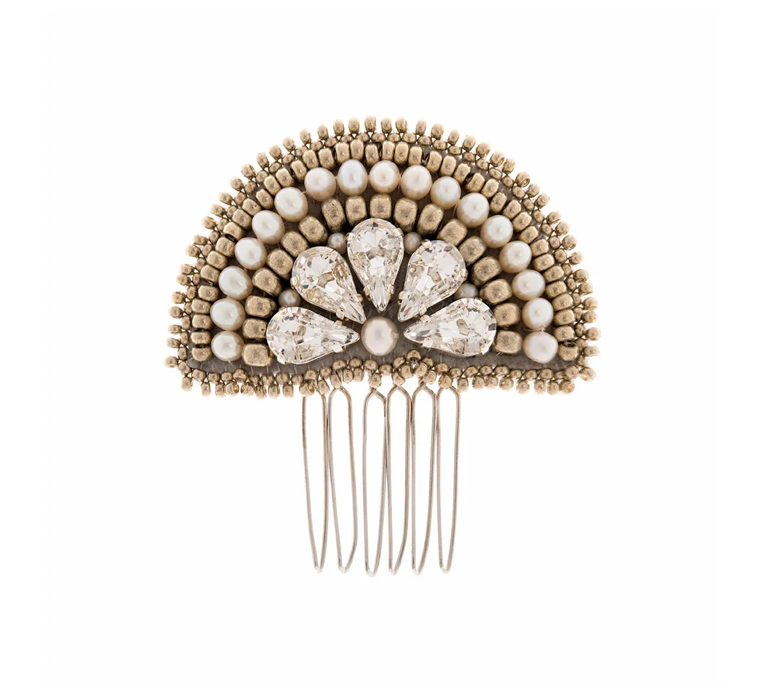 Swarovski crystal stones and pearls bridal hair comb