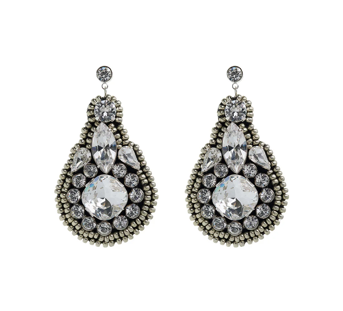 Silver plated crystal stud hera earrings