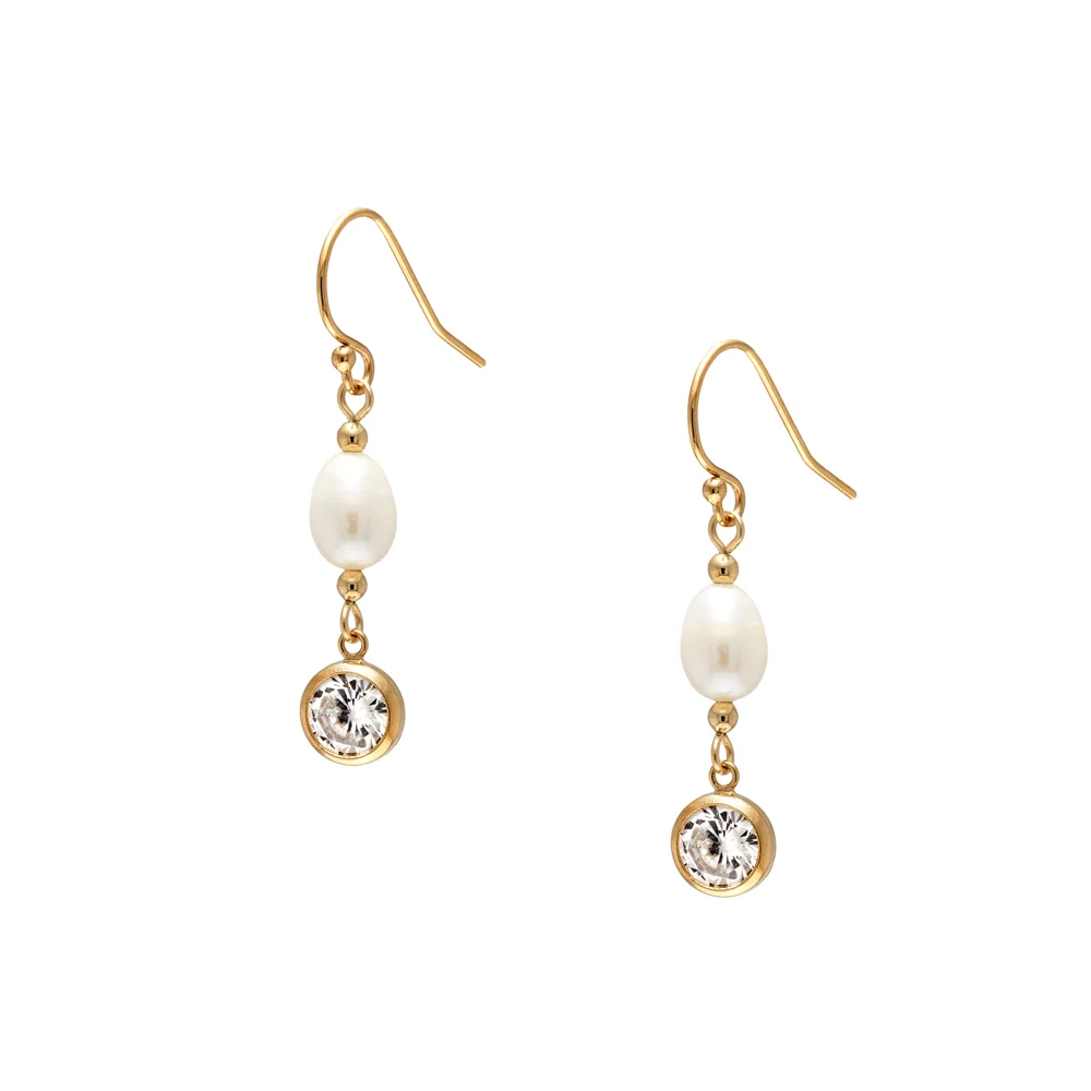oval ivory freshwater pearl golden earrings
