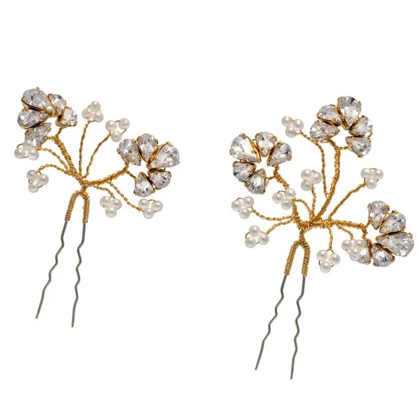 crystal and pearl bridal hairpins