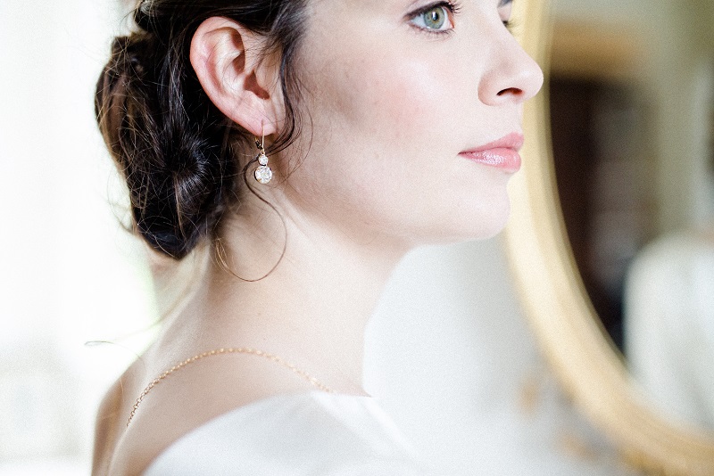 gold and crystal drop water lily earrings