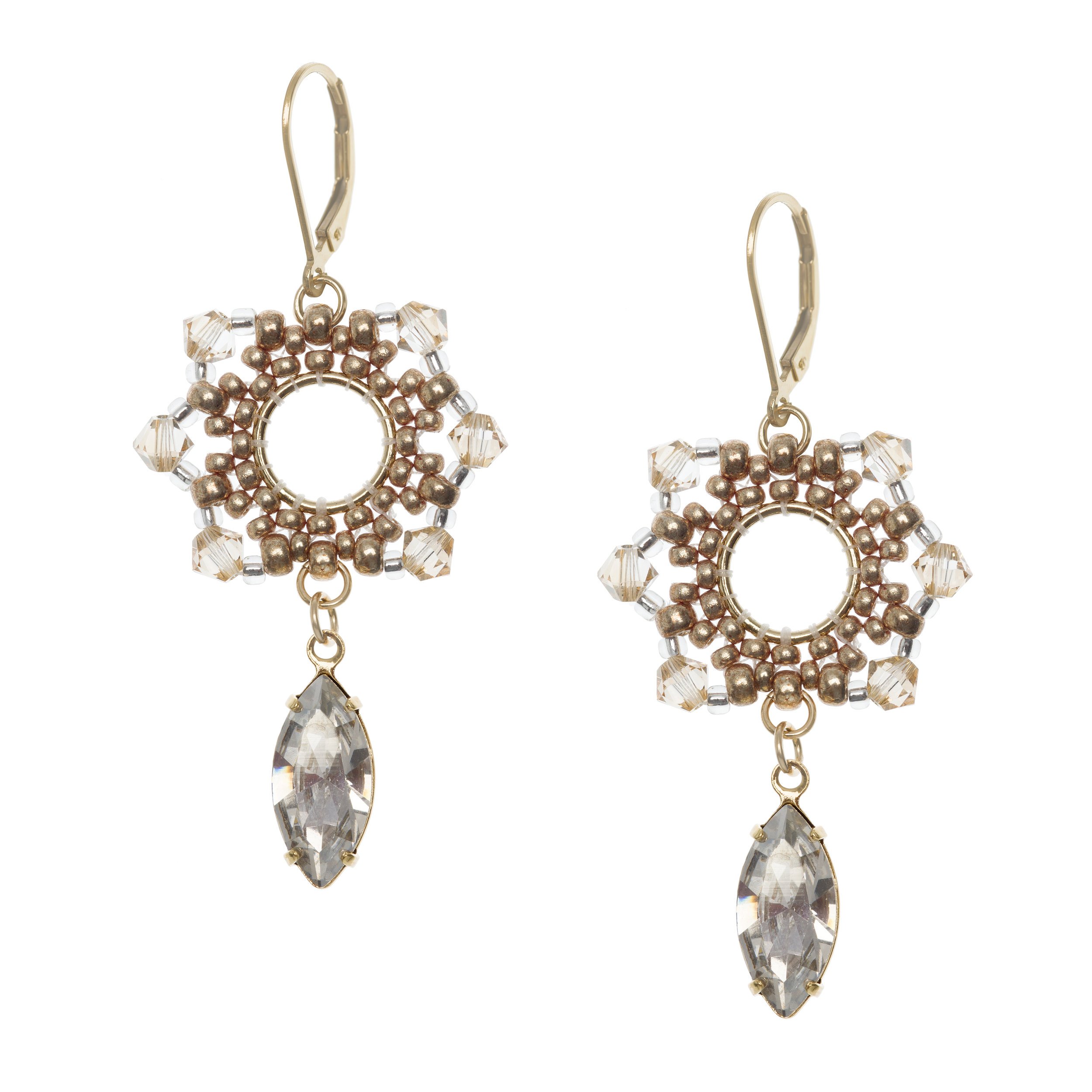 handmade golden crystal drop earrings