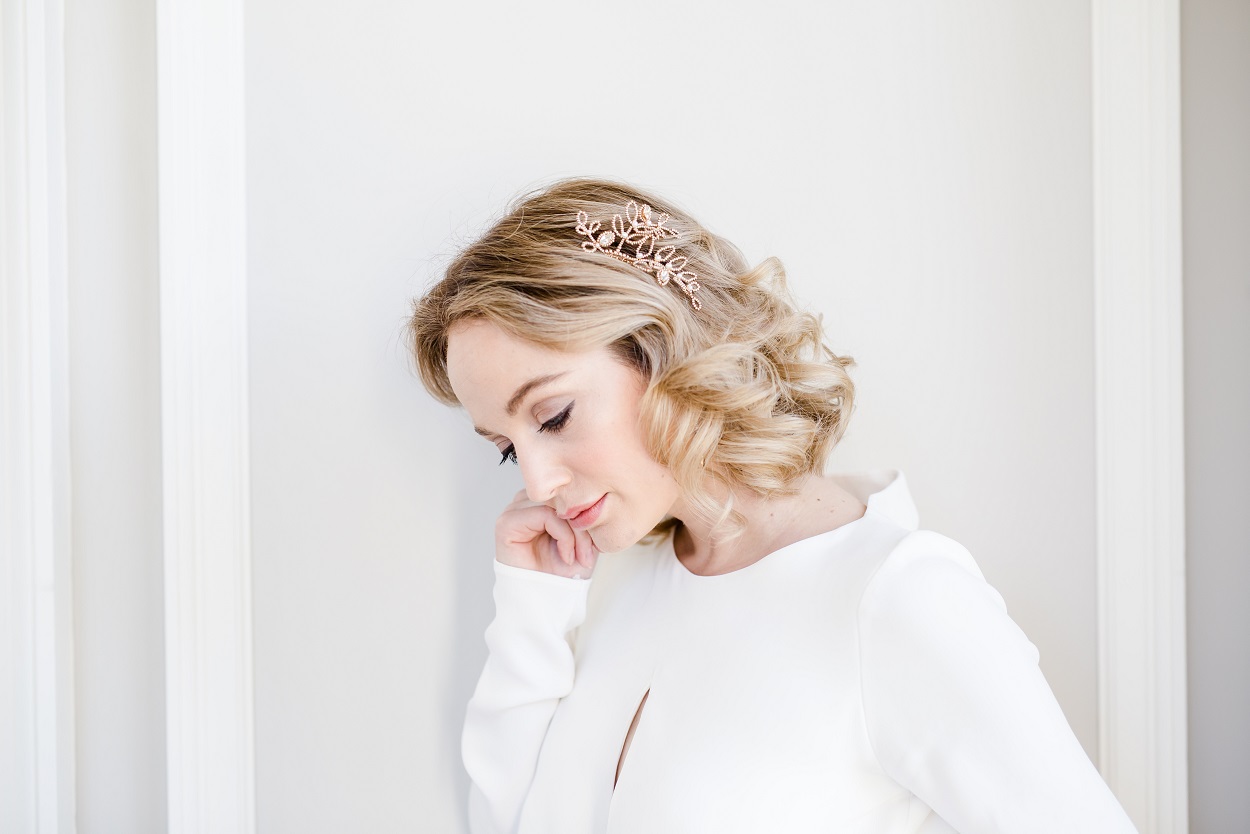 rose gold bridal leaf hair comb