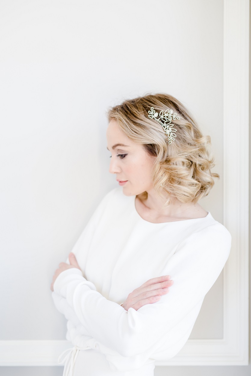 delicate silver leaves hair comb