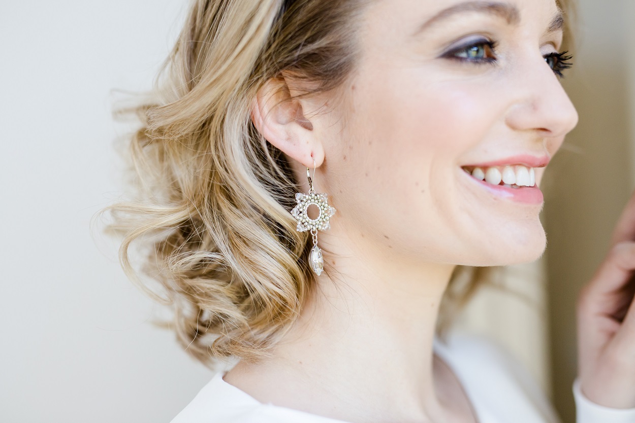 silver hand beaded crystal drop earrings