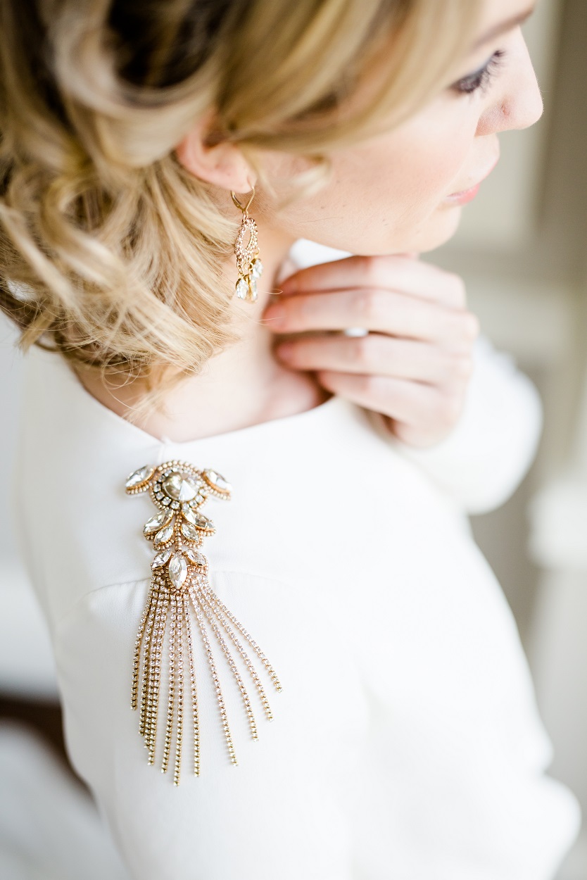 handmade crystal and gold wedding dress accessories
