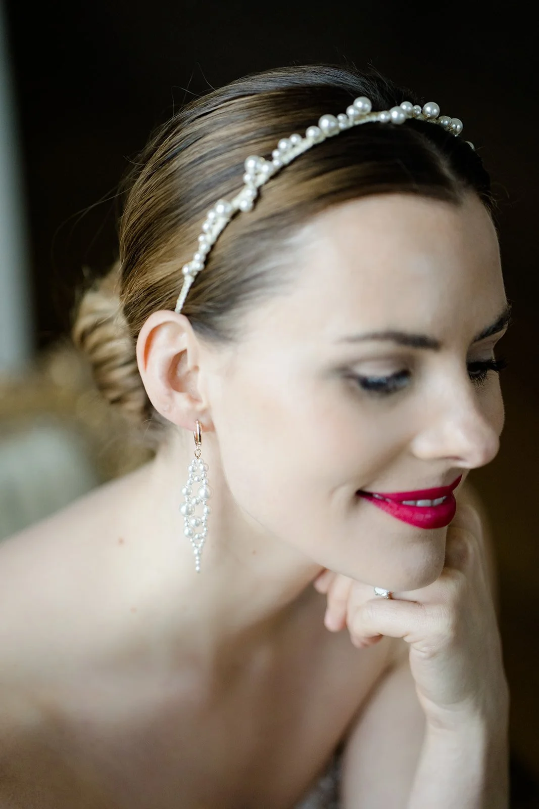 Contemporary hand made pearl bridal hair band