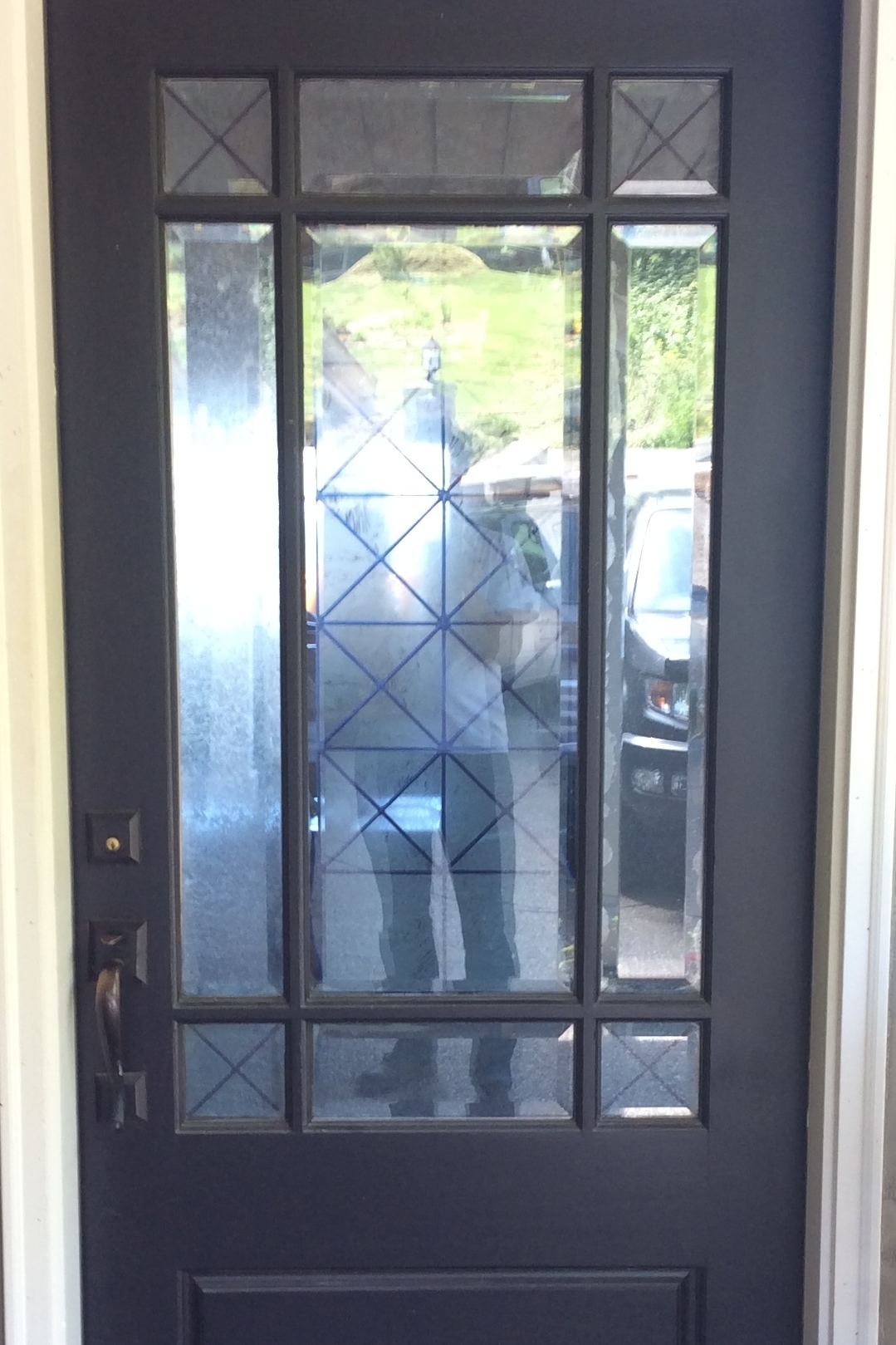 Here we have a door with peel off laminate being used for privacy...