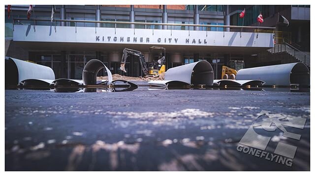 Camera test ✅ prior to lift off @cityofkitchener City Hall courtyard reconstruction🚧