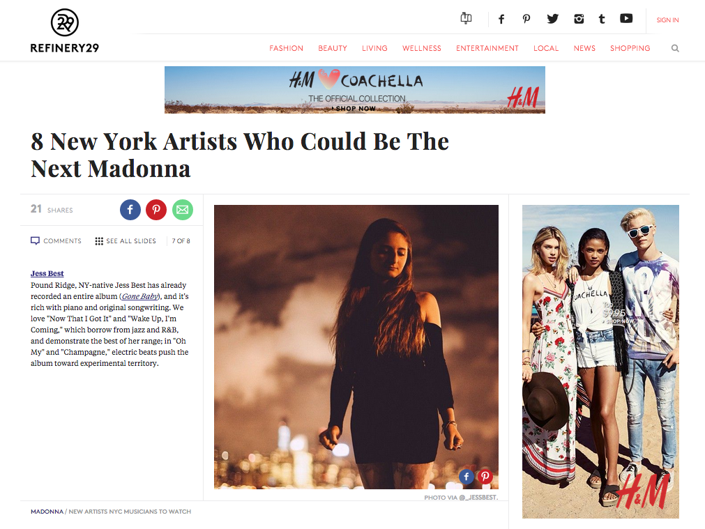 Refinery29: "8 New York Artists Who Could Be The Next Madonna: Jess Best" - April 2015