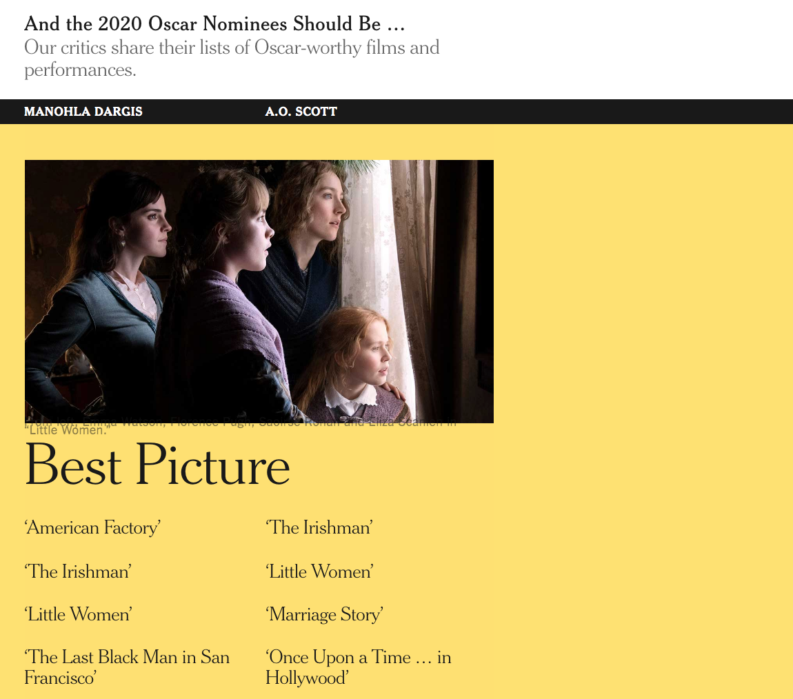 NY Times - And the 2020 Oscar Nominees Should Be … [The Last Black Man in San Francisco]